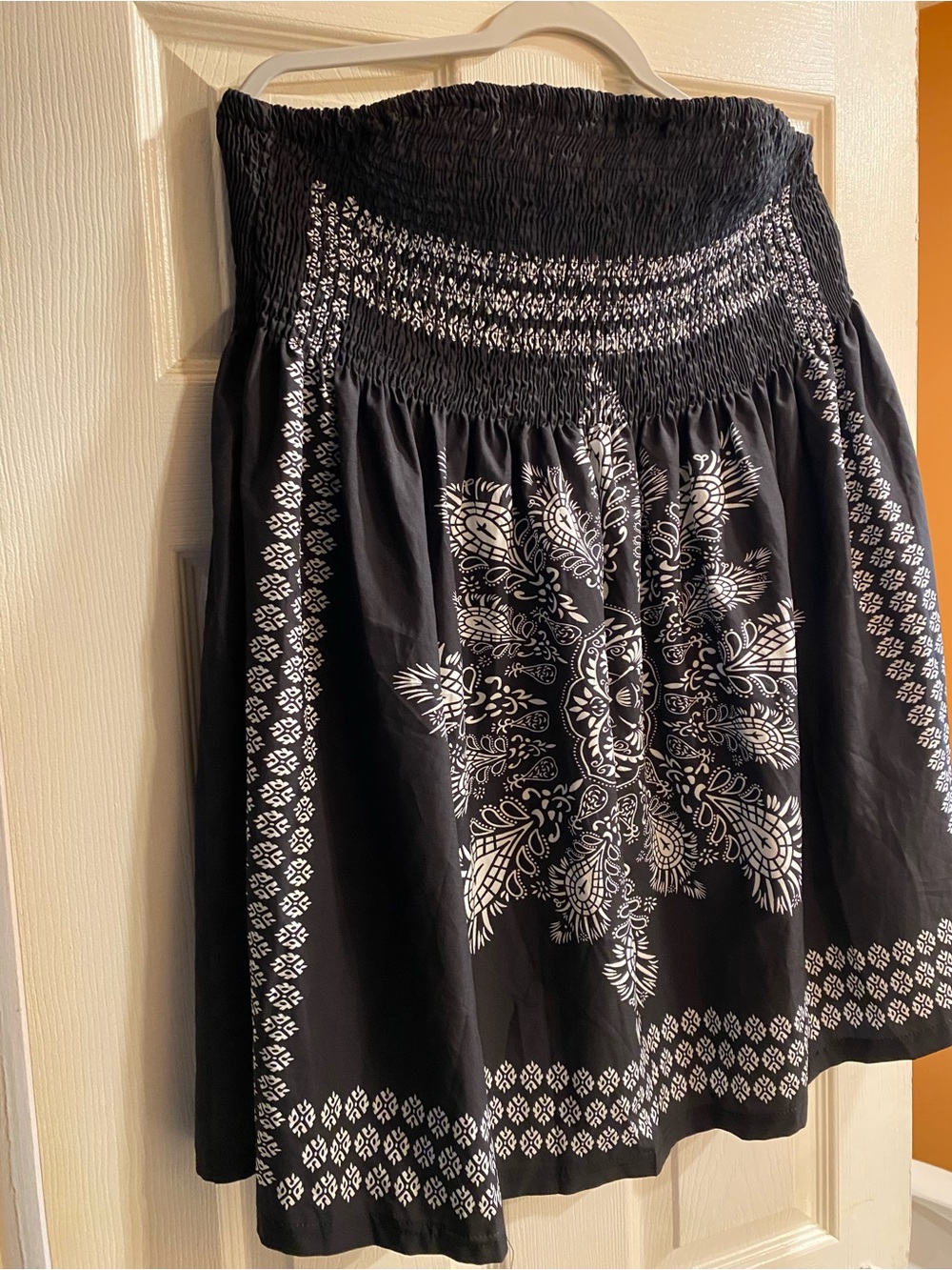 Black Smocked Waist Floral Print Skirt
